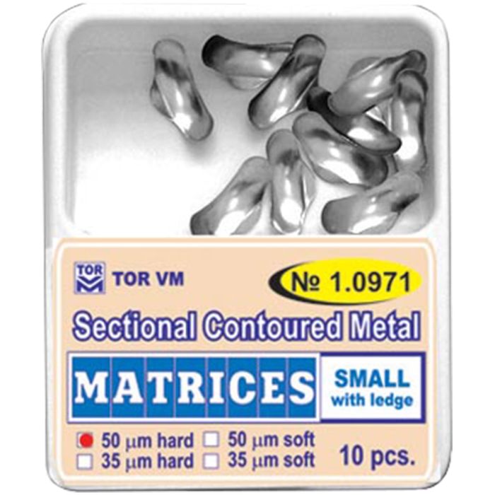 Matrici dentare metalice conturate sectionale cu bordura, otel inoxidabil, 50 microni Hard, marimi S/M/L, set 10 bucati