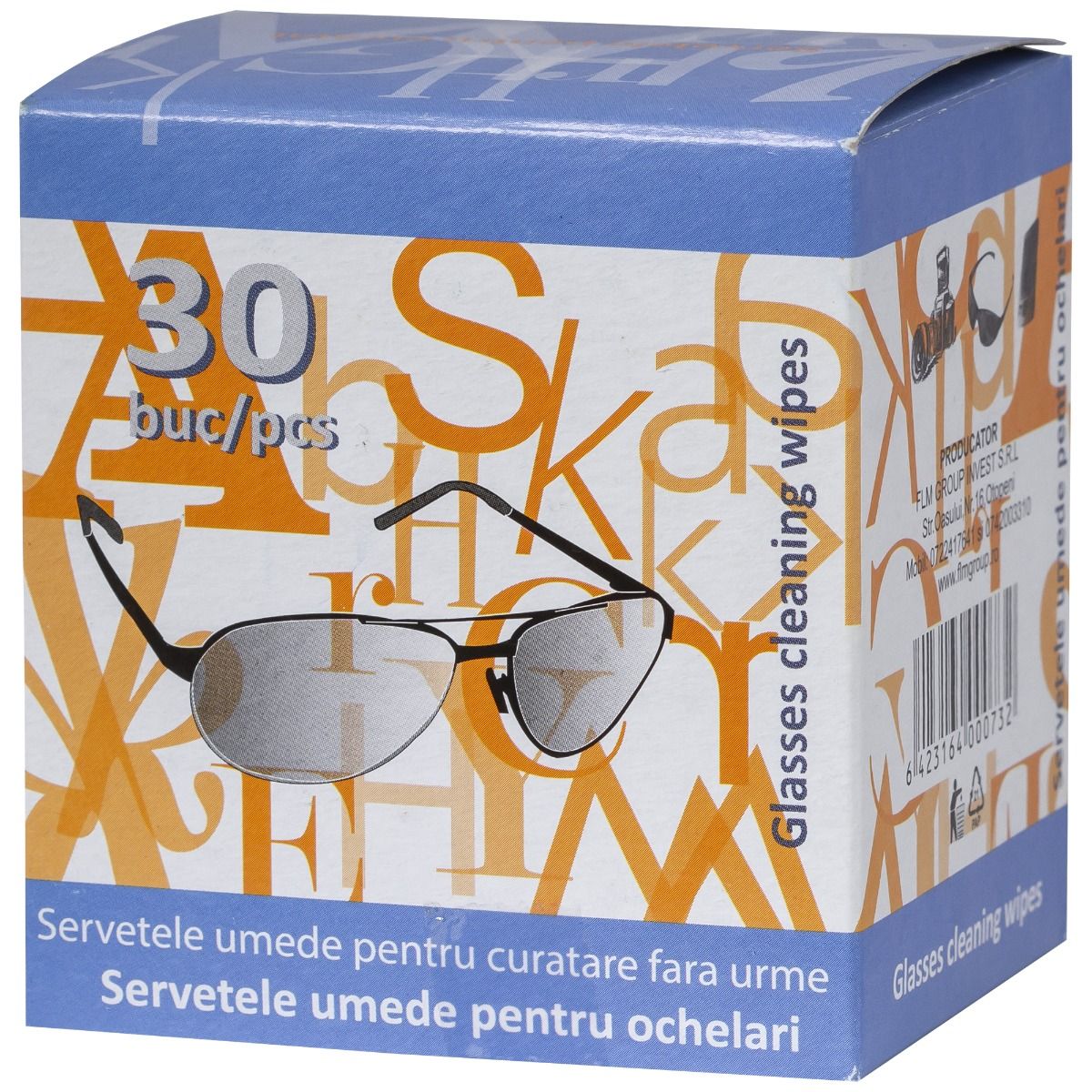 Servetele umede pentru ochelari, ambalate individual, 30 bucati/pachet