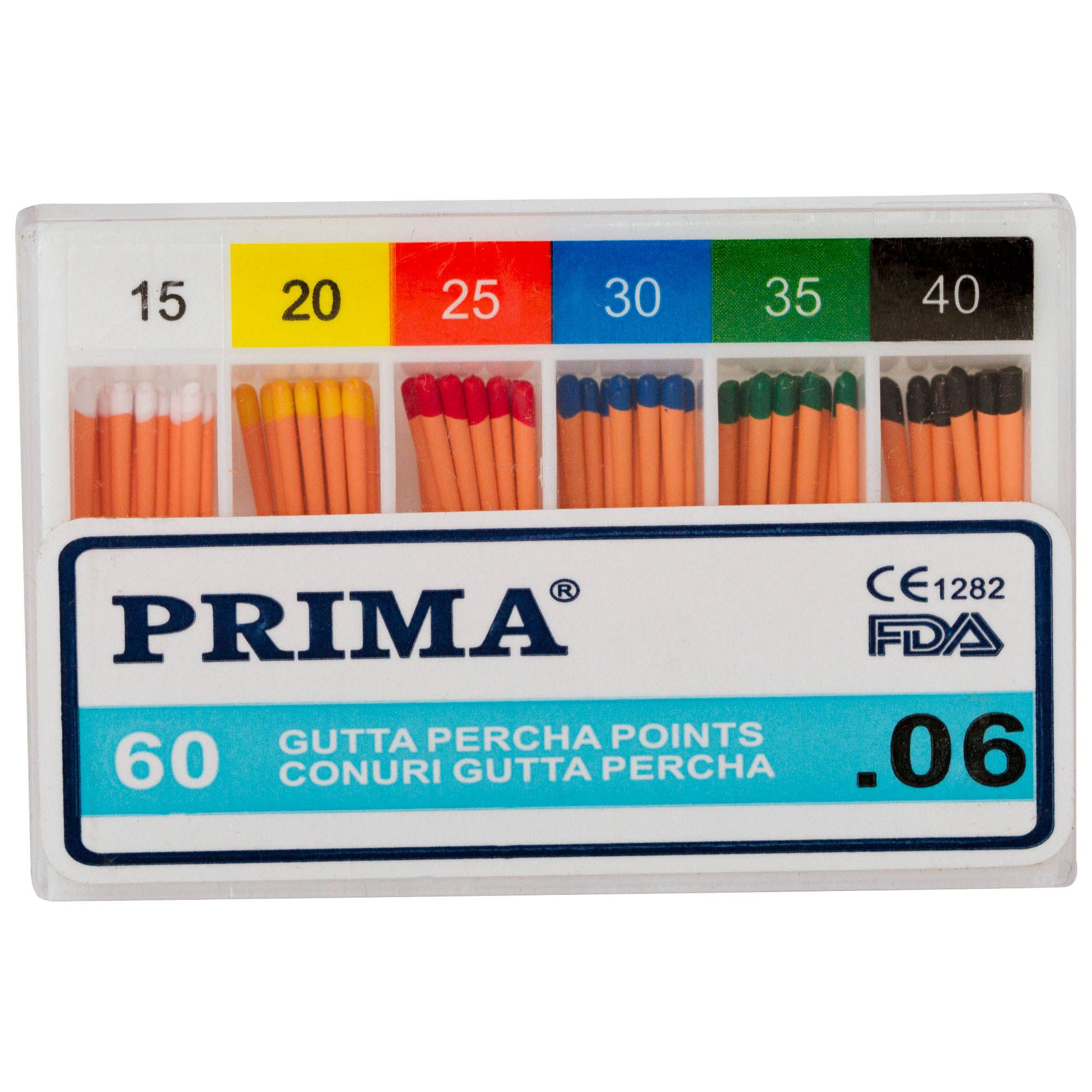 Conuri mari PRIMA Gutta Percha .06, asortate, nr.15-40 - 60 bucati